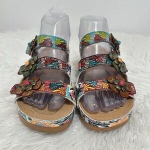 L'Artiste Spring Step Dansaye Floral Wedge Sandals  Adjustable Straps Sz 37 /6.5